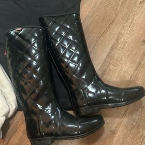 Hunter Riding Style Black Quilted Women's Boots